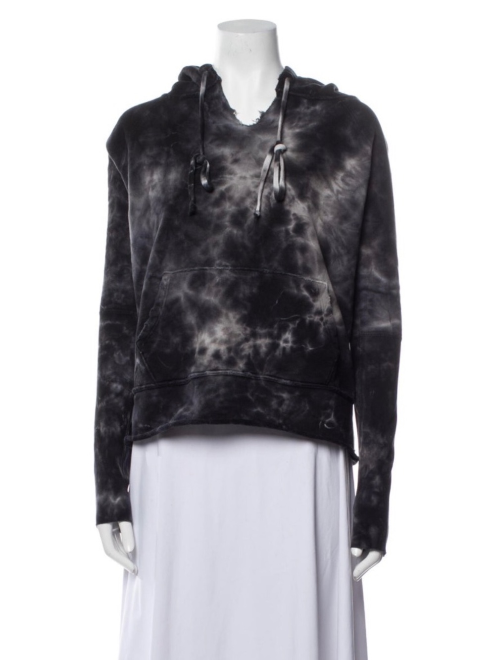 Nili Lotan Janie Tye Dyed Cotton Jersey Pullover Hoodie Black Distressed XS